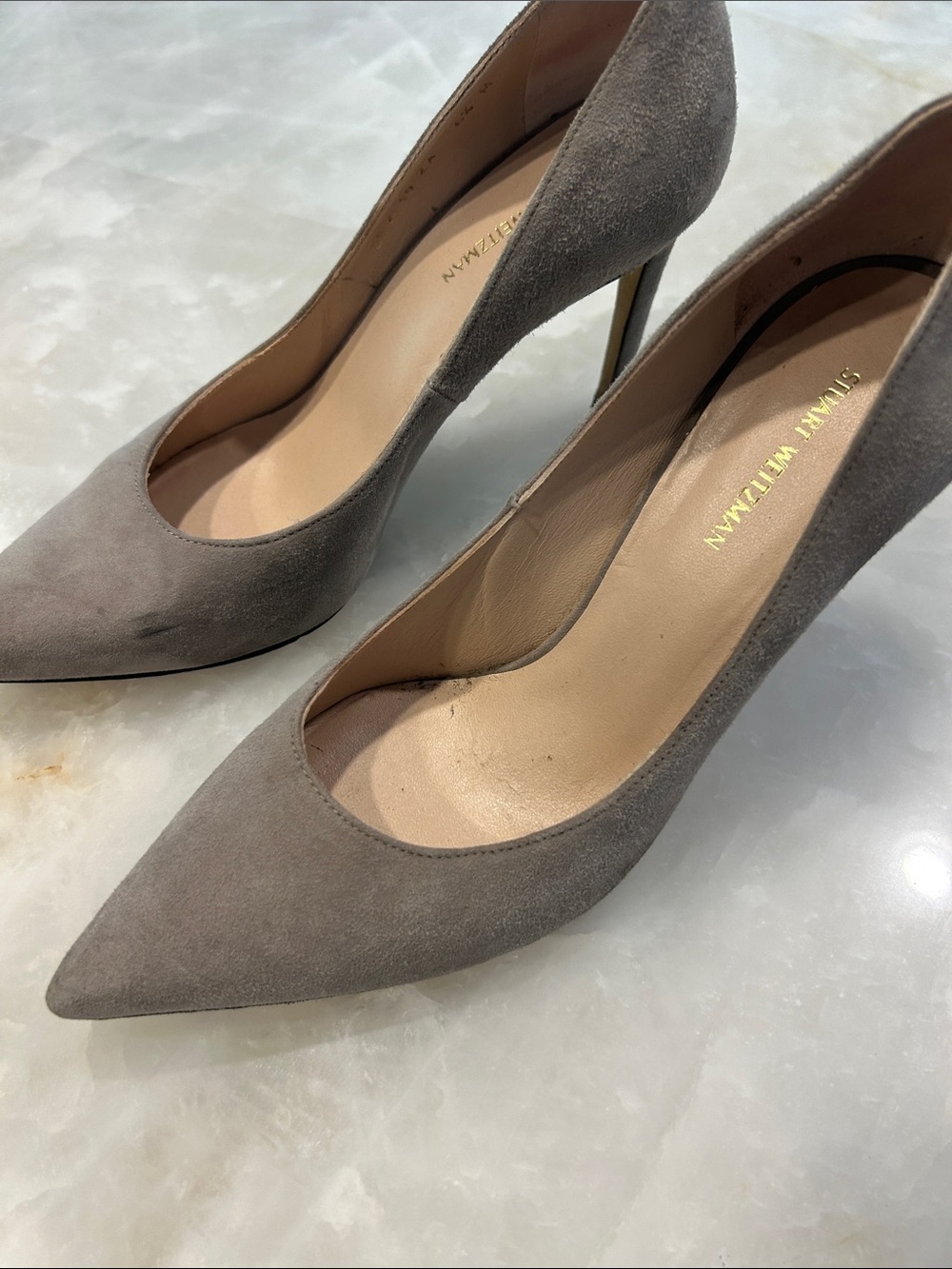 Stuart Weitzman Taupe Suede Pointed Toe Stiletto Pumps
